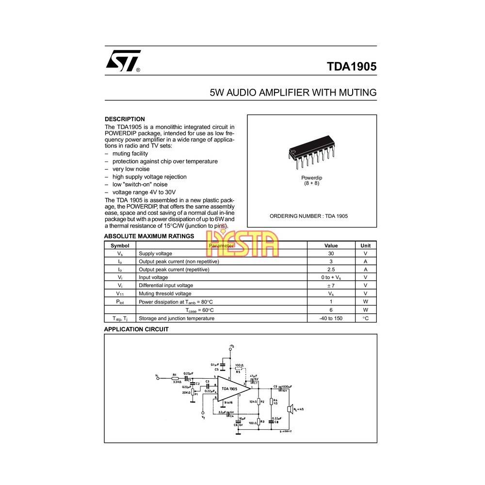 Integrated Circuit TDA 1905 CB Radio Audio Power Amplifier - P.U.H. HESTA
